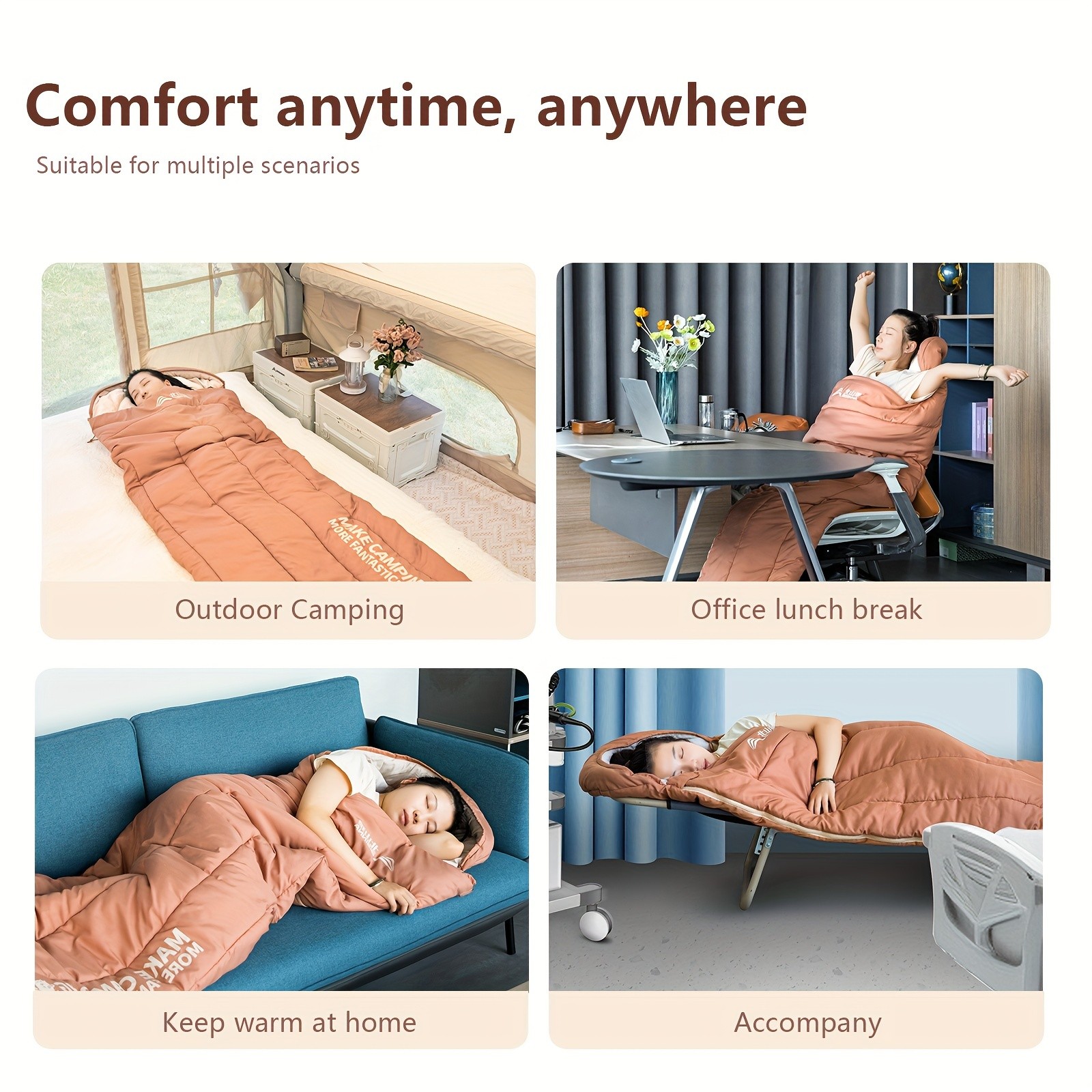 BISINNA Thickened Oval Quilt Sleeping Bag Warm Synthetic Fiber Outdoor Camping Bag with Hood