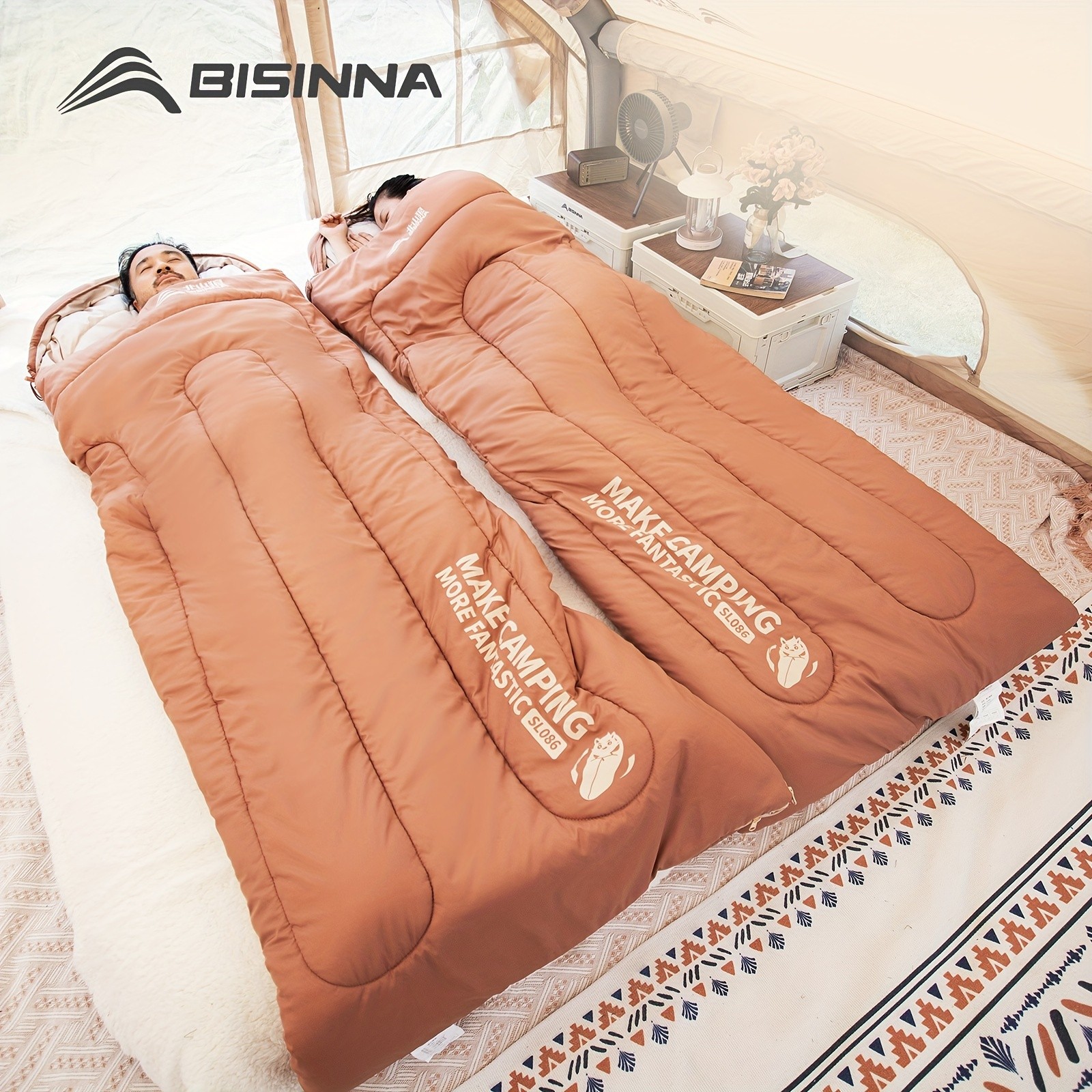 BISINNA Thickened Oval Quilt Sleeping Bag Warm Synthetic Fiber Outdoor Camping Bag with Hood