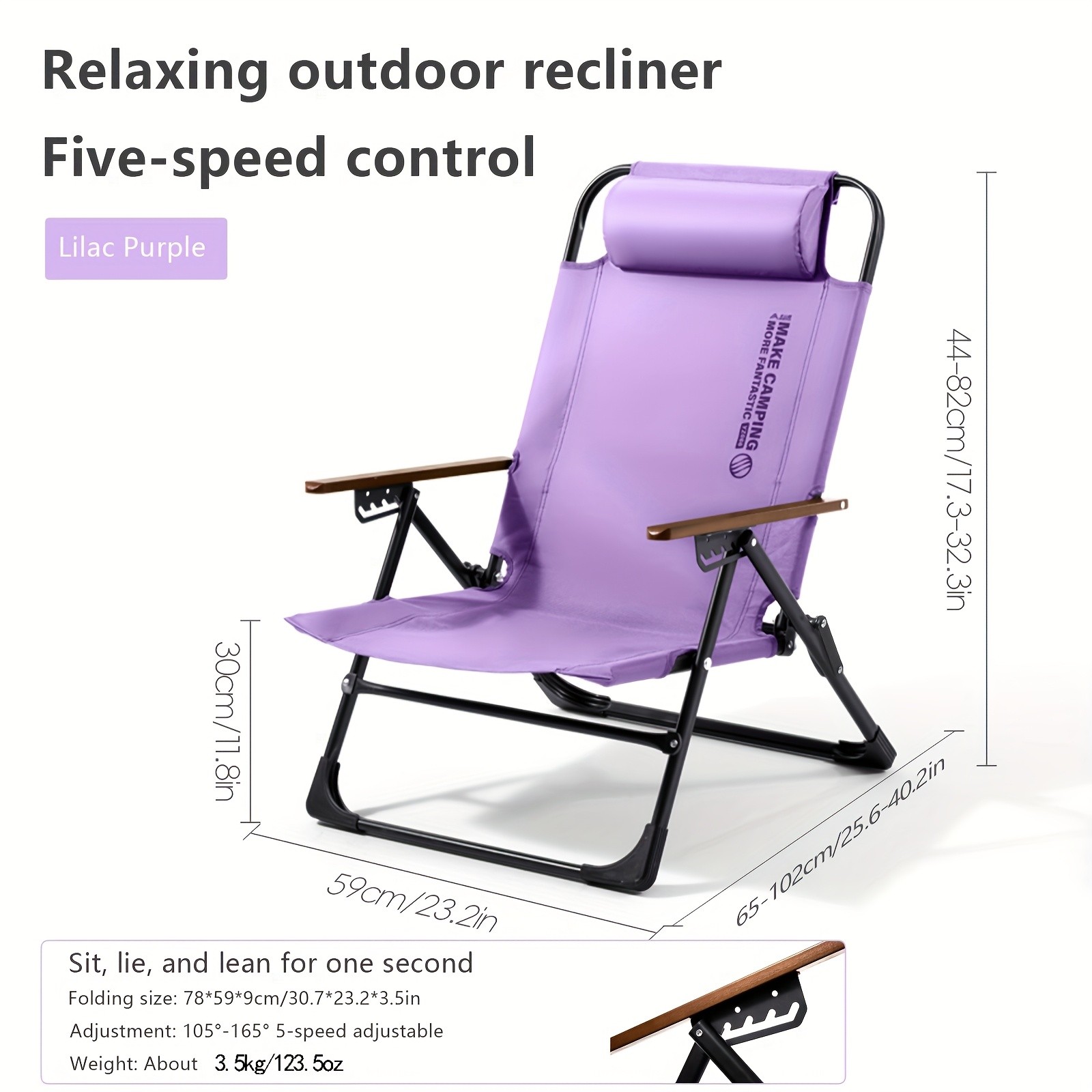 BISINNA Adjustable Reclining Lounge Chair  Foldable High-Back Outdoor Seat with Cushioned Comfort
