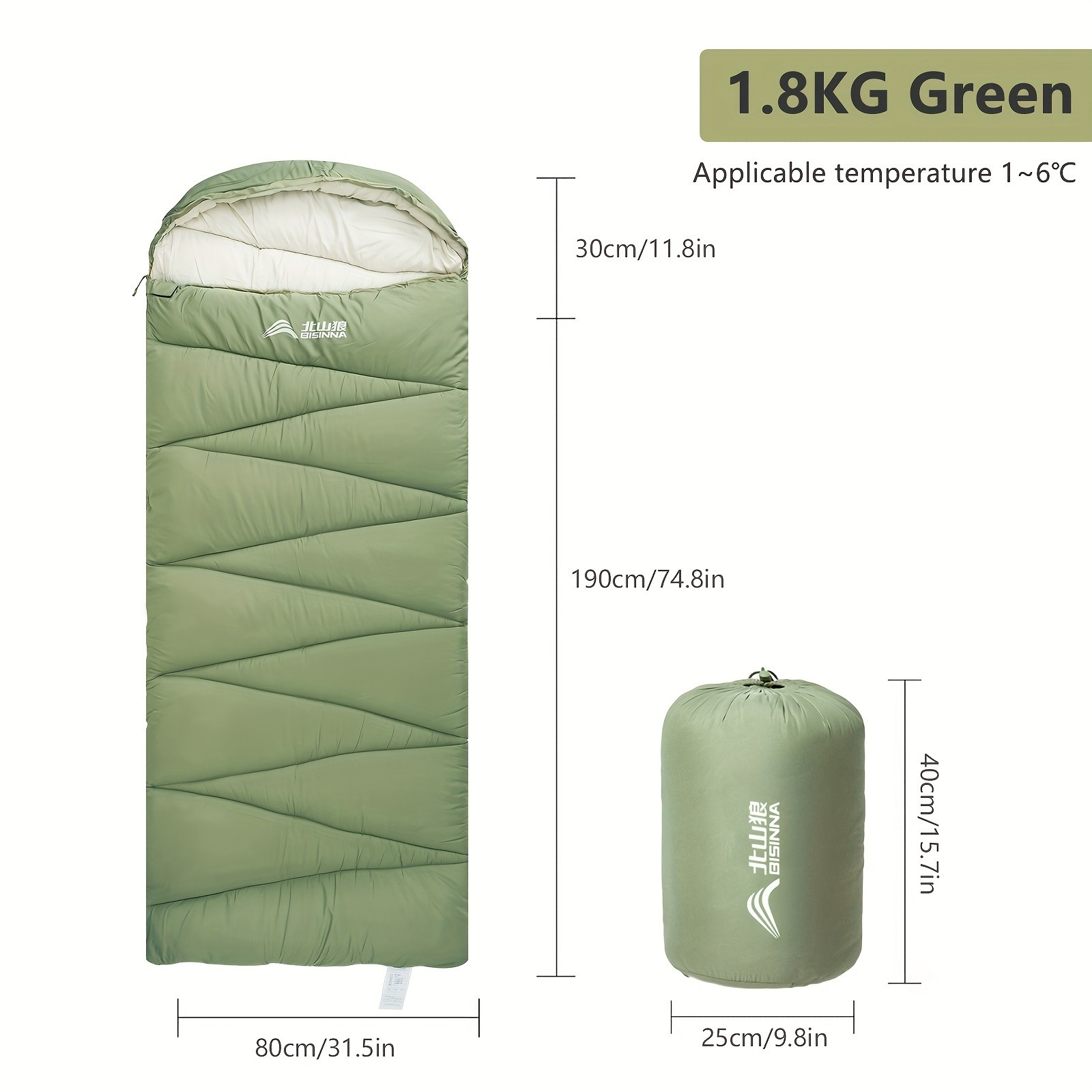 BISINNA Winterproof Envelope Sleeping Bag Thickened Warm Outdoor Bag with Hood