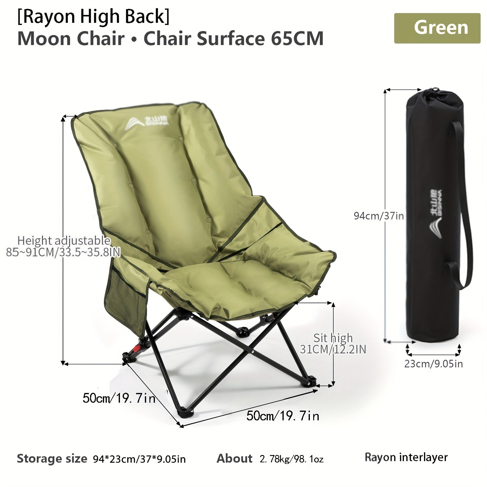 BISINNA Foldable High-Back Recliner Cushioned Iron Alloy Outdoor Chair
