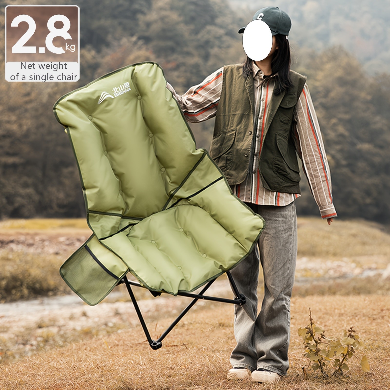 BISINNA Foldable High-Back Recliner Cushioned Iron Alloy Outdoor Chair