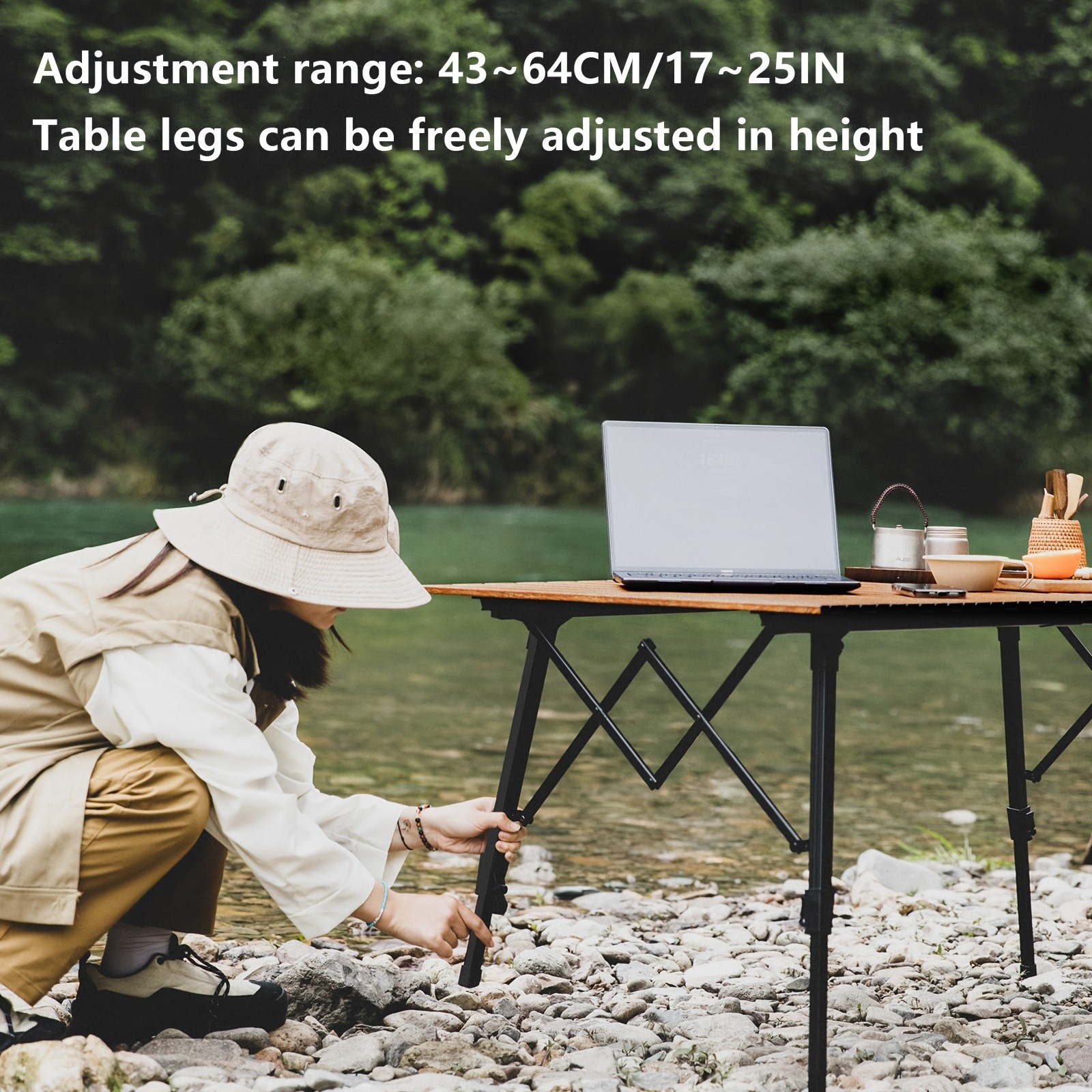 BISINNA Adjustable Aluminum Folding Table Minimalist Rollable Outdoor Camp Table (Brown)