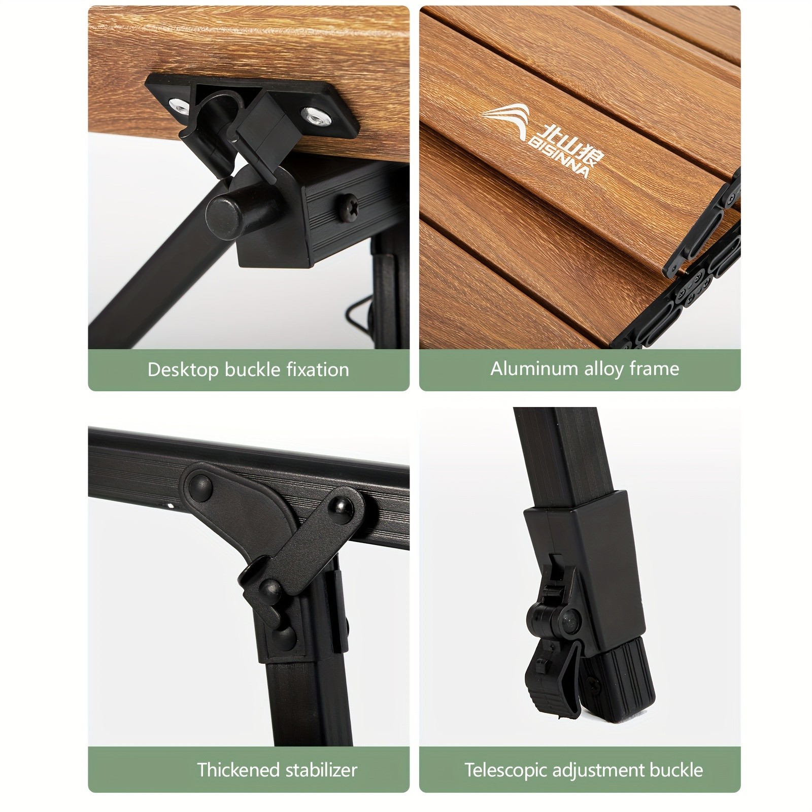 BISINNA Adjustable Aluminum Folding Table Minimalist Rollable Outdoor Camp Table (Brown)