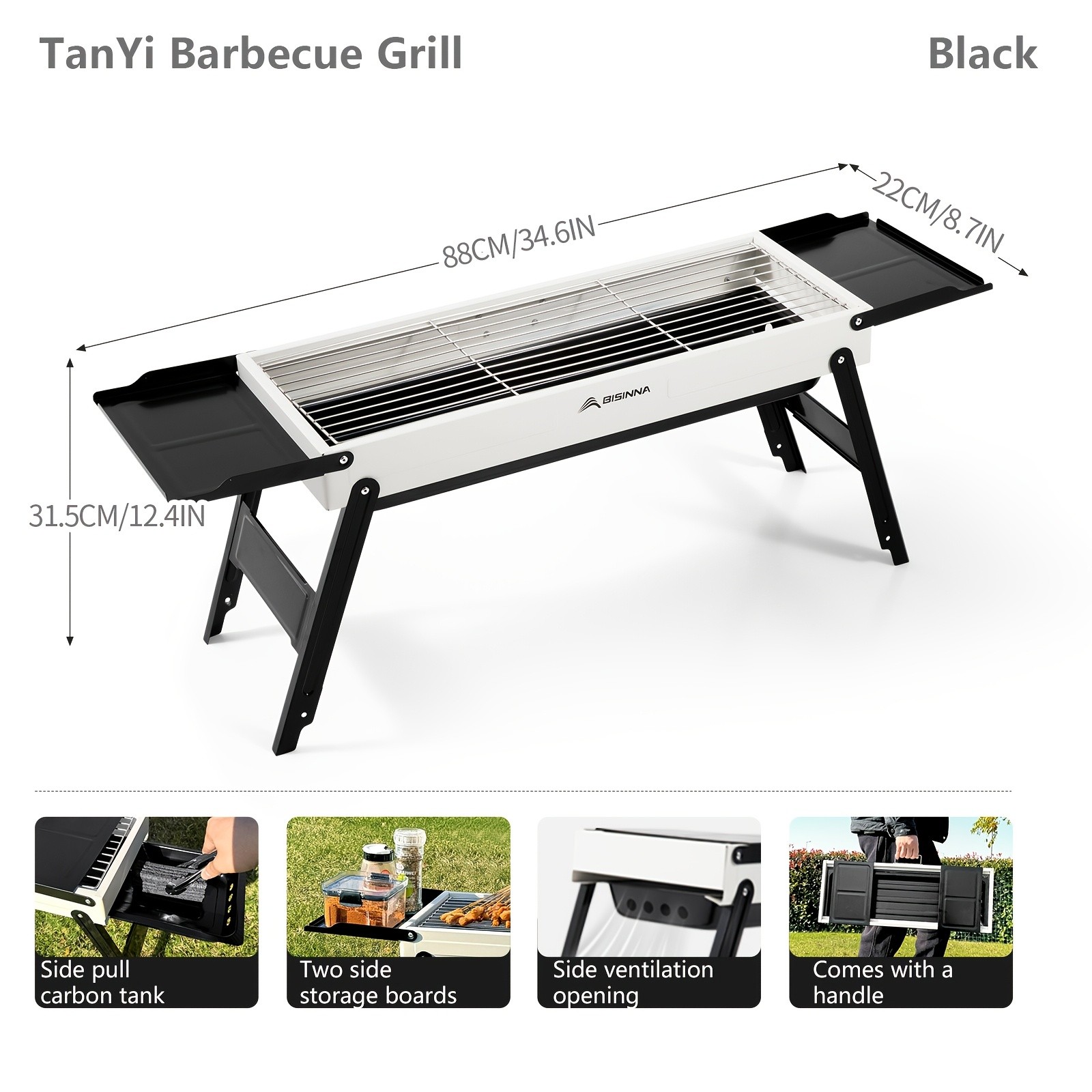 BISINNA Portable Charcoal BBQ Grill Foldable Tabletop Outdoor Camping Barbecue