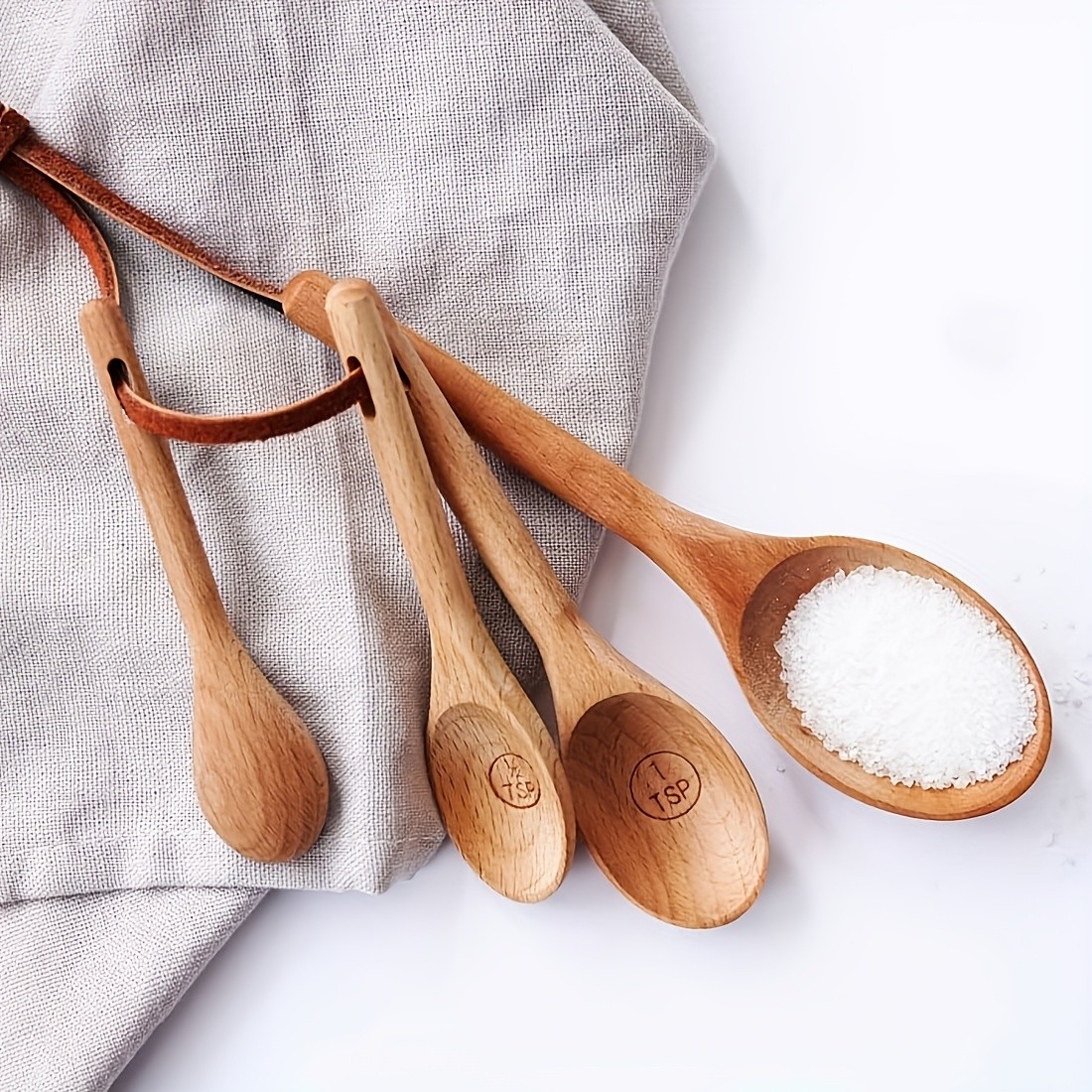 WIEZ Natural Wooden Measuring Spoon Set  4-Piece Multi-Use Scoops for Baking, Cooking, Coffee & Spices