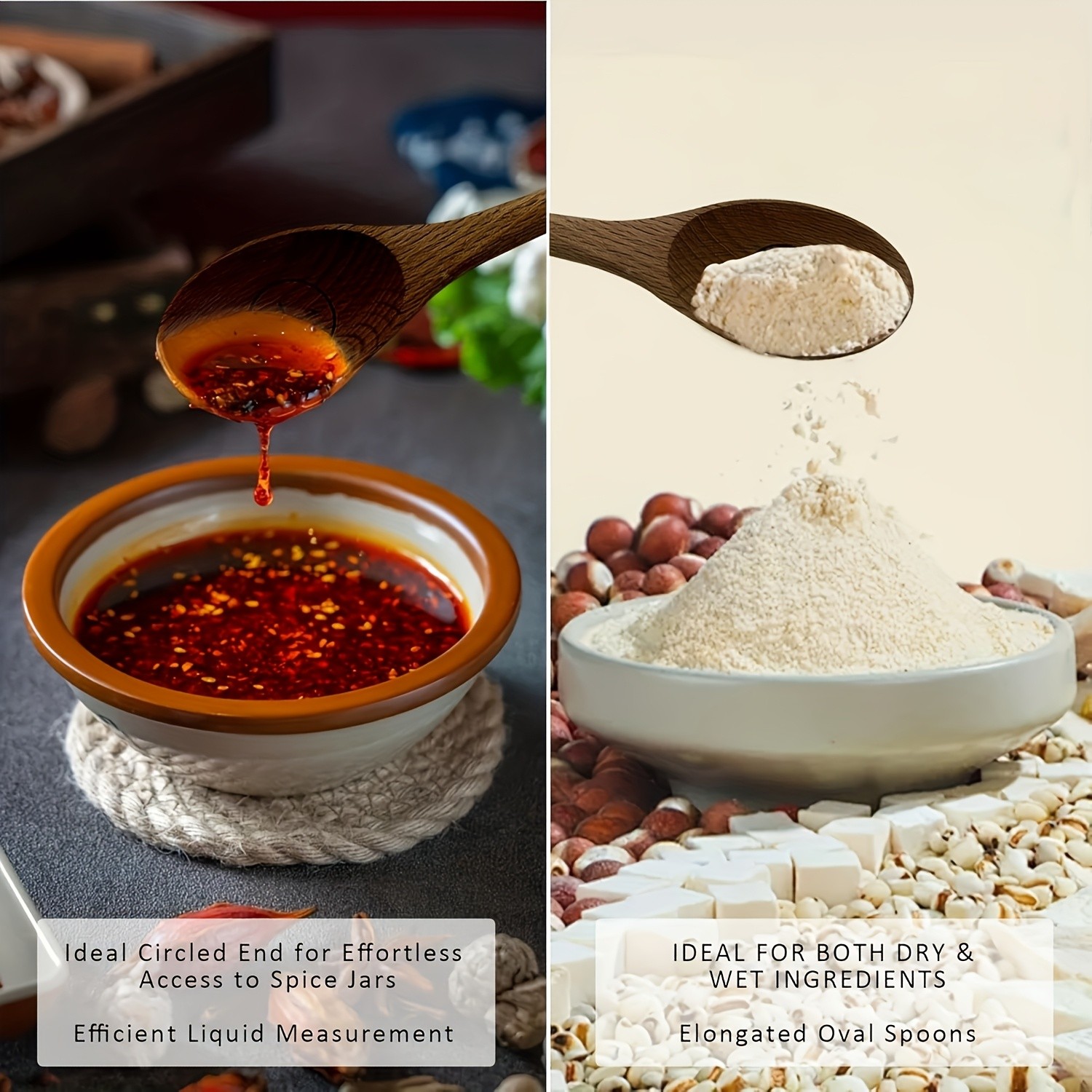 WIEZ Natural Wooden Measuring Spoon Set  4-Piece Multi-Use Scoops for Baking, Cooking, Coffee & Spices