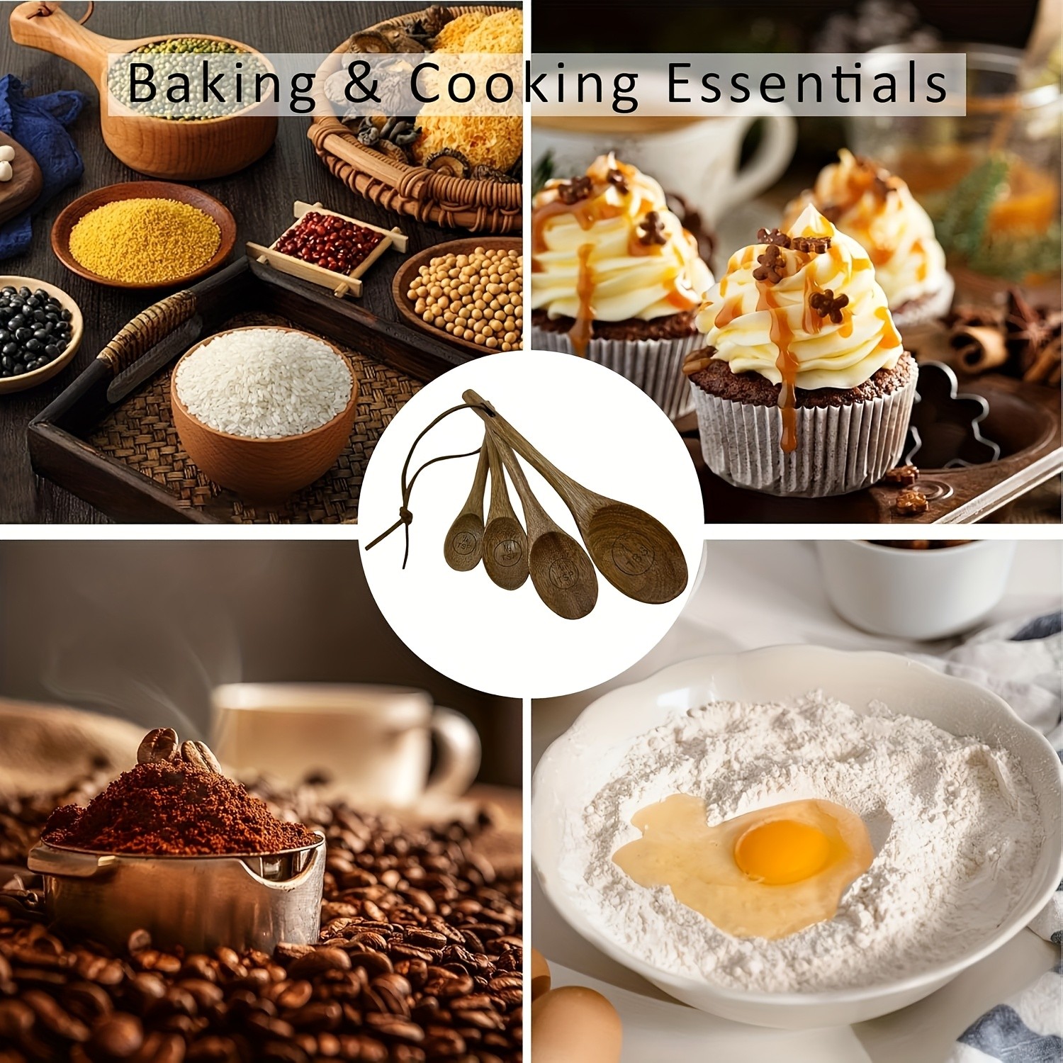 WIEZ Natural Wooden Measuring Spoon Set  4-Piece Multi-Use Scoops for Baking, Cooking, Coffee & Spices