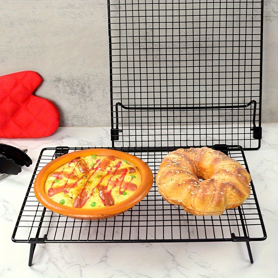 WIEZ Foldable Stainless Steel Cooling Rack Space-Saving Black Rack for Baking, Grilling & Outdoor Cooking