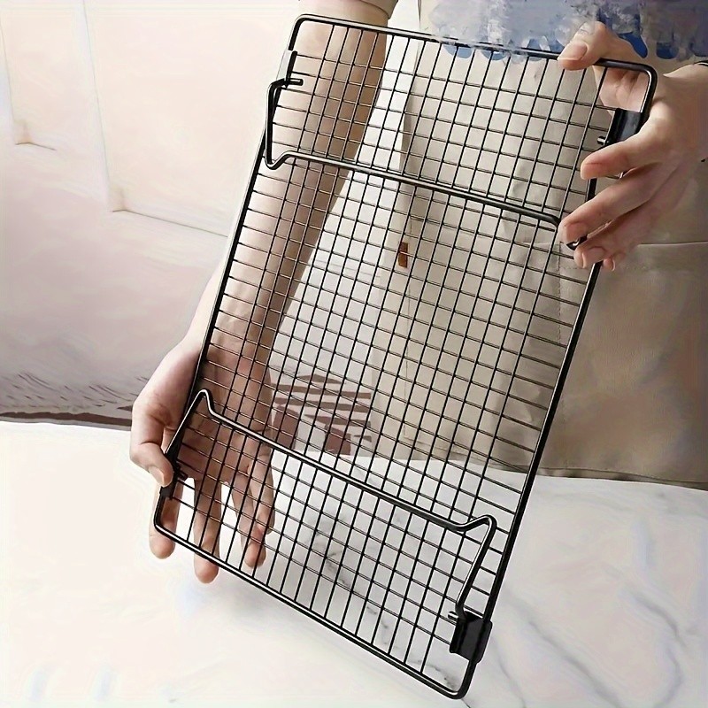 WIEZ Foldable Stainless Steel Cooling Rack Space-Saving Black Rack for Baking, Grilling & Outdoor Cooking