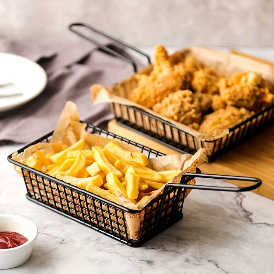 WIEZ Stainless Steel Snack & Fryer Basket Multi-Purpose Mesh Holder for Serving, Straining & Baking