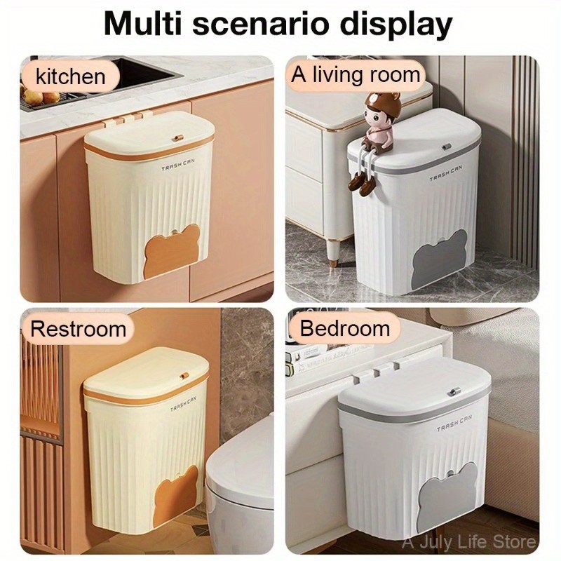 WIEZ Wall-Mounted Odor-Blocking Trash Can Compact Rectangular Waste Bin with Removable Bag Storage Box