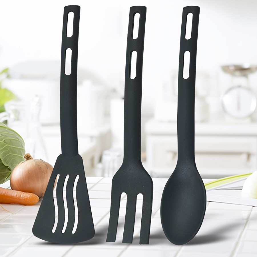 WIEZ 3-Piece Nylon Kitchen Utensil Set  Non-Stick Friendly Spoons, Spatula & Fork for Home, Travel & Camping