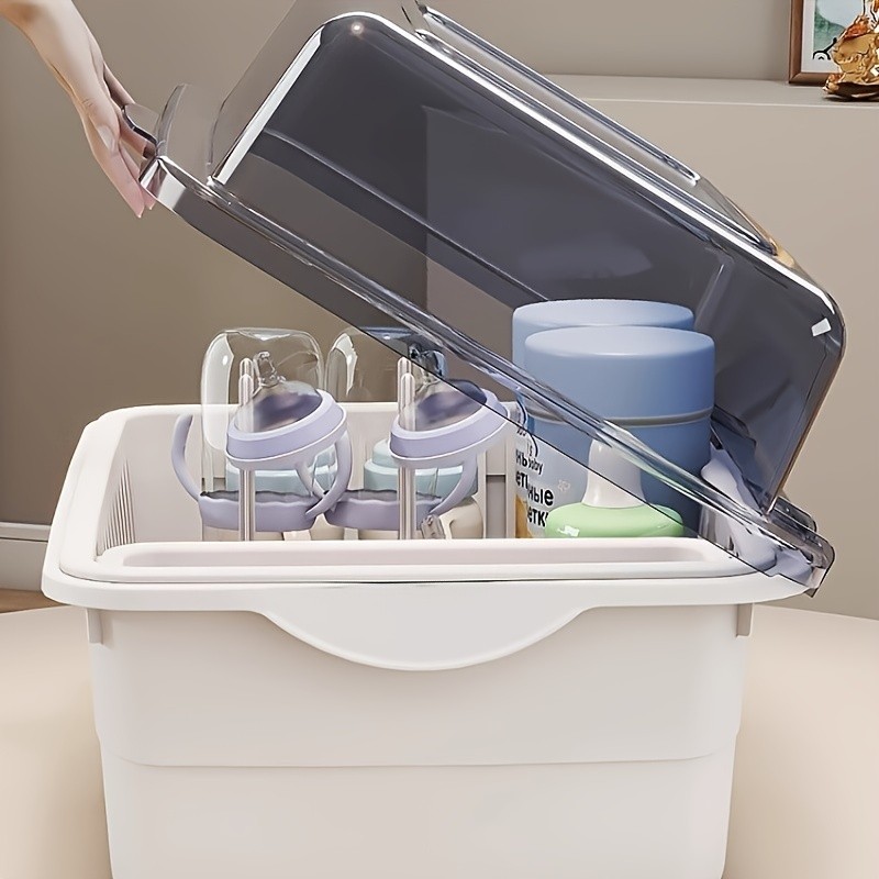 WIEZ Large-Capacity Baby Bottle Organizer  Dustproof Drainage Drying Rack & Space-Saving Storage Shelf