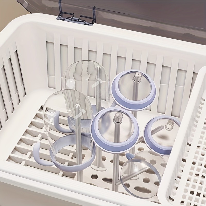 WIEZ Large-Capacity Baby Bottle Organizer  Dustproof Drainage Drying Rack & Space-Saving Storage Shelf