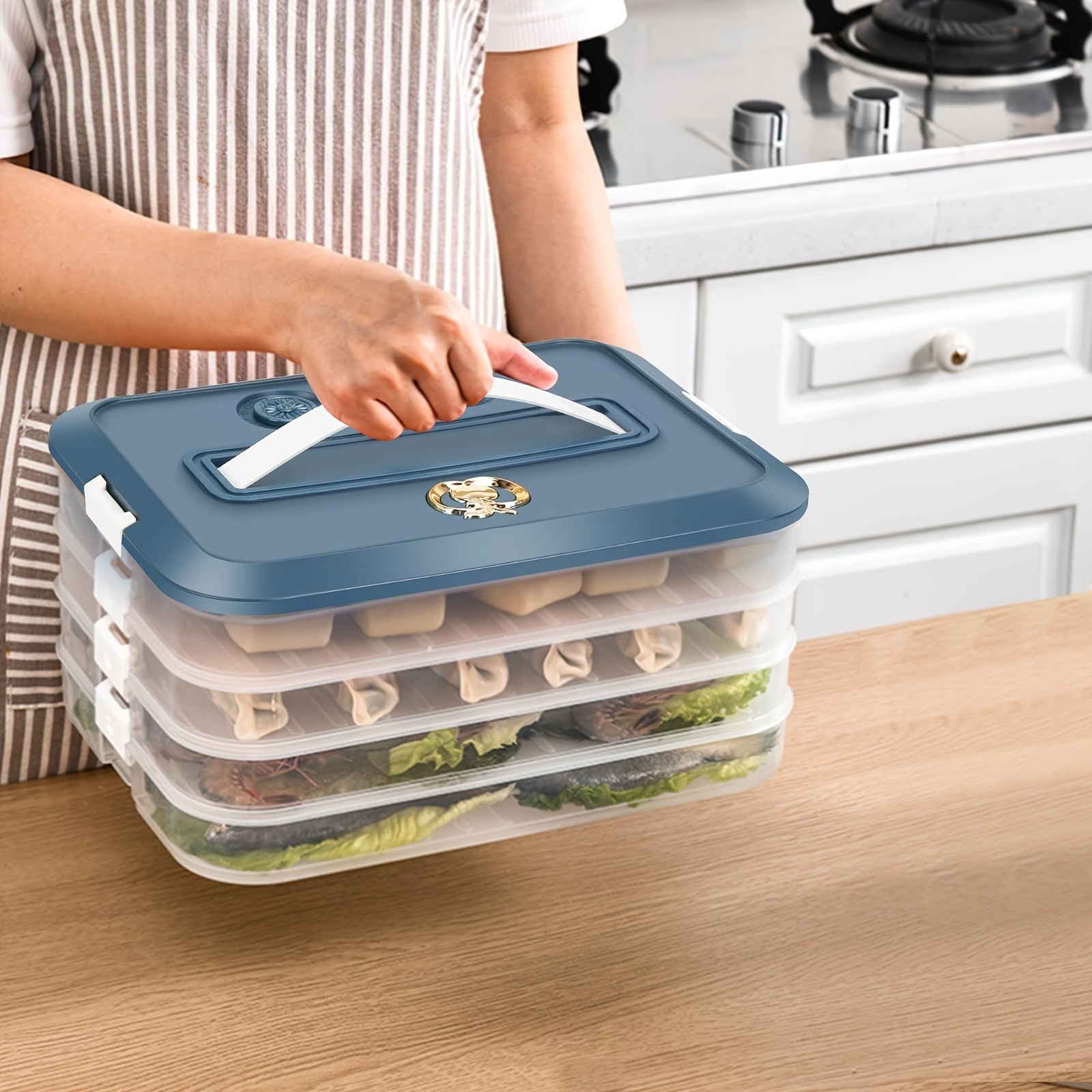 WIEZ 4-Piece Stackable Food Storage Container Set  Airtight Freezer-Safe Organisers with 4-Layer Design