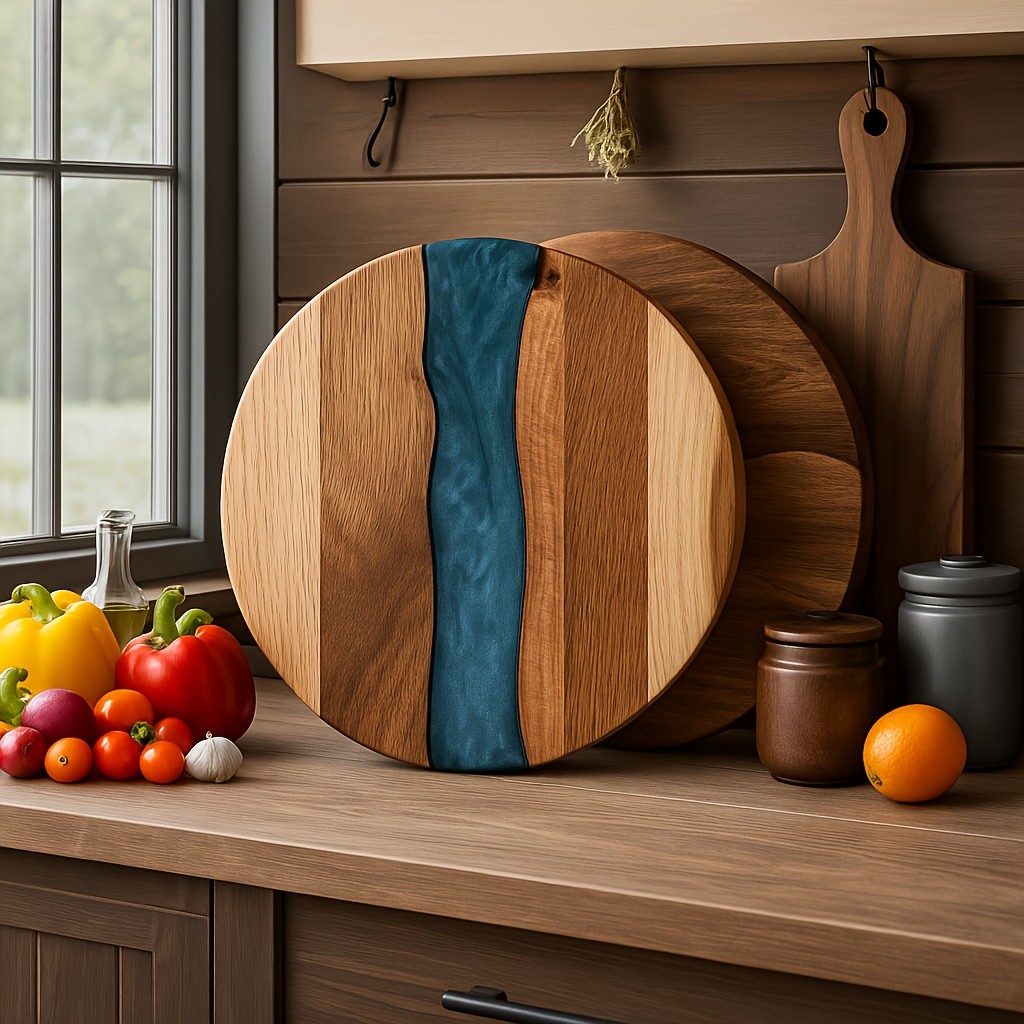 WIEZ Acacia Wood Round Cutting Board  Natural Food-Safe Serving & Grilling Tray for Home and Restaurant Use