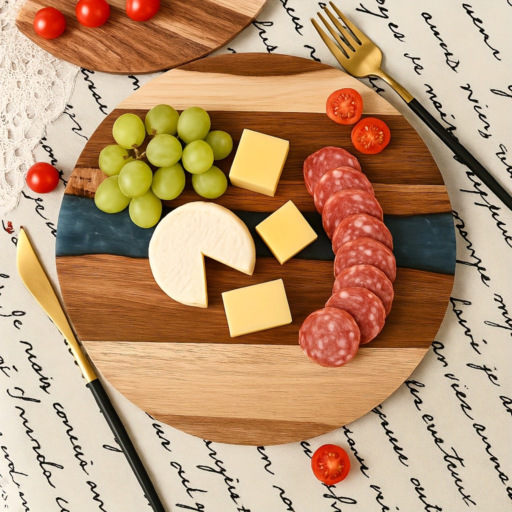 WIEZ Acacia Wood Round Cutting Board  Natural Food-Safe Serving & Grilling Tray for Home and Restaurant Use