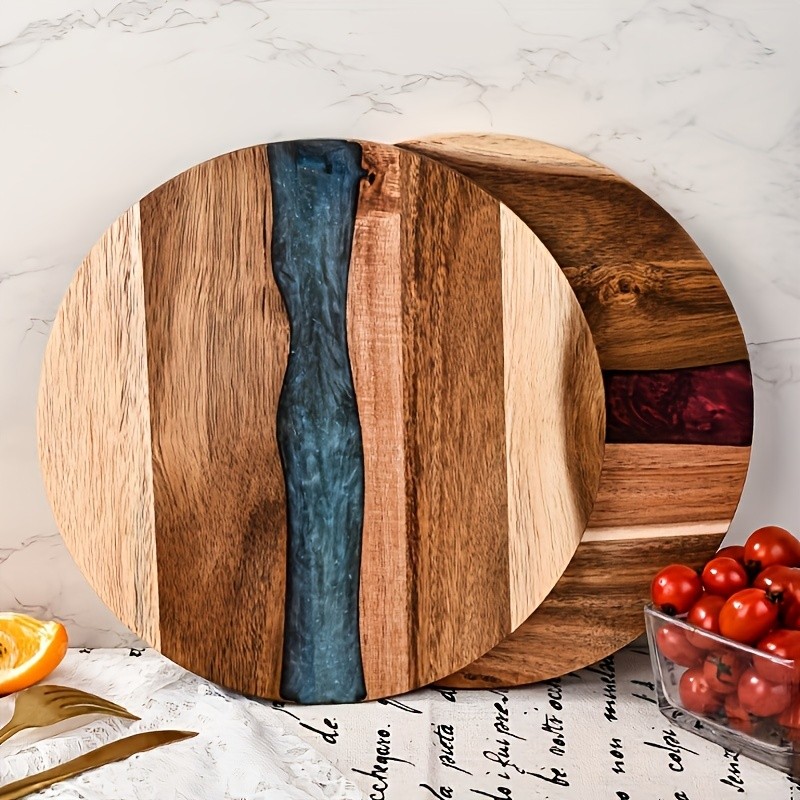 WIEZ Acacia Wood Round Cutting Board  Natural Food-Safe Serving & Grilling Tray for Home and Restaurant Use