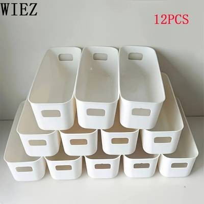 WIEZ Heavy-Duty Plastic Storage Boxes (12pcs)  Stackable, Space-Saving Home & Office Organizers