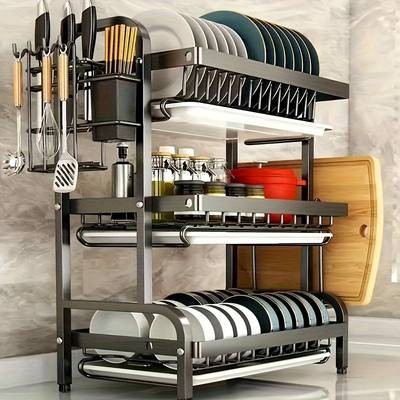 WIEZ 2-Layer / 3-Layer Dish Drying Rack Space-Saving Metal Kitchen Organizer