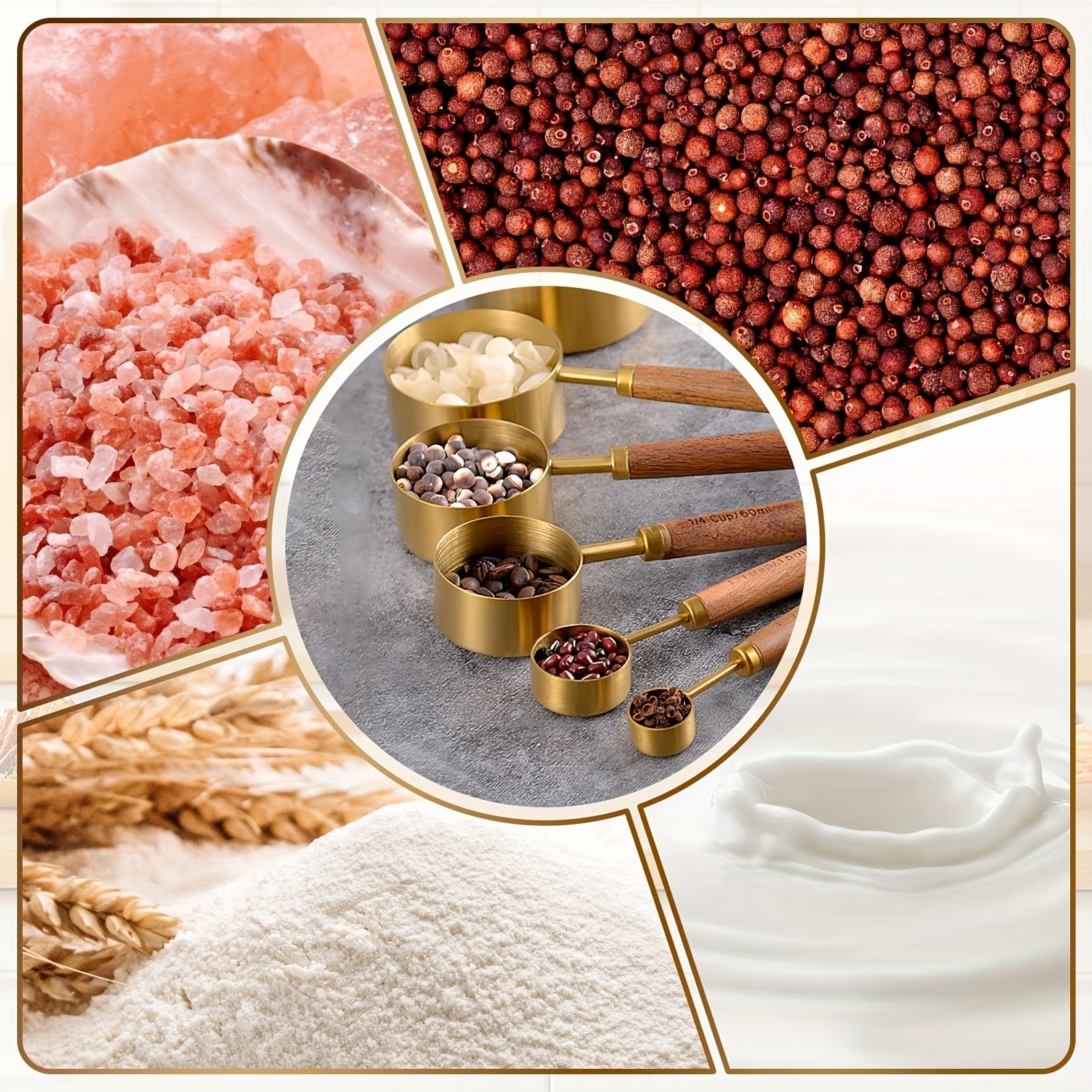 WIEZ Stainless Steel Measuring Cup & Spoon Set  4/8-Piece Polished Set with Wooden Handles & Dual Markings