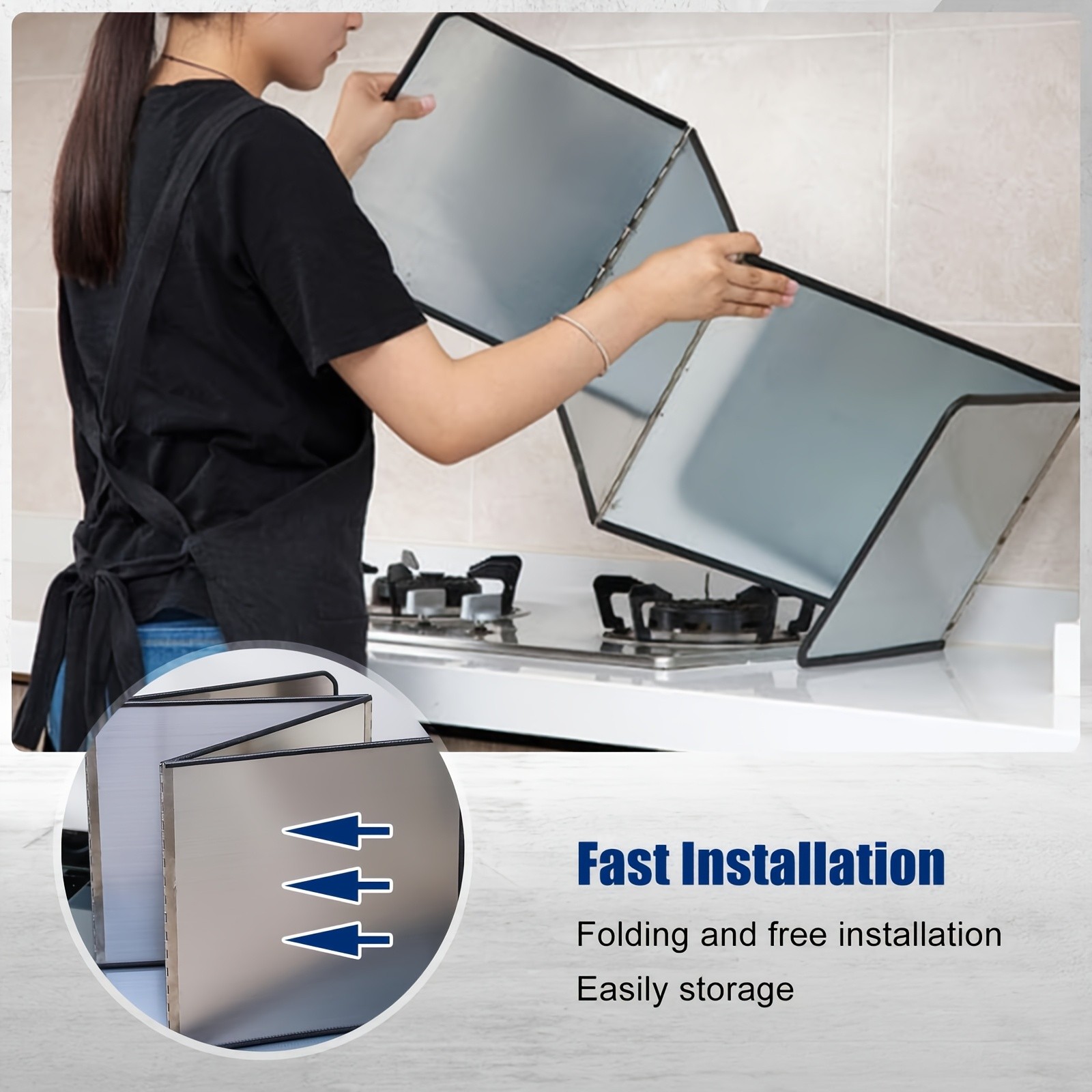 WIEZ Foldable Stainless Steel Splatter Guard  Heat-Resistant Non-Stick Shield for Oil & Grease Protection