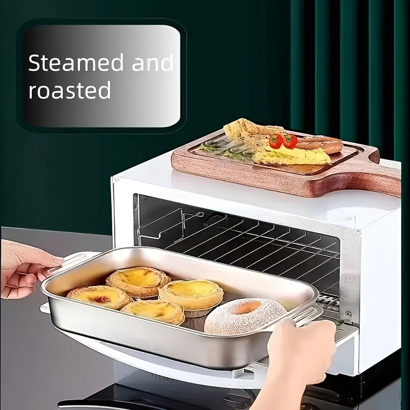 WIEZ Heavy-Duty 410 Stainless Steel Baking Tray Set Non-Stick Rectangular Oven Trays with Lids for Bread, Desserts & BBQ