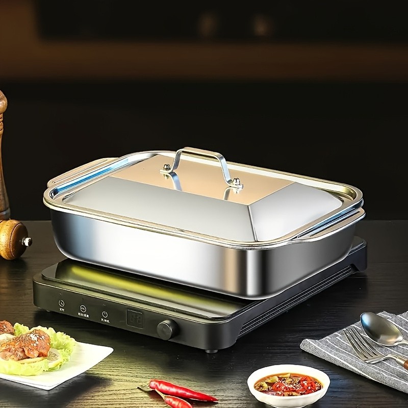 WIEZ Heavy-Duty 410 Stainless Steel Baking Tray Set Non-Stick Rectangular Oven Trays with Lids for Bread, Desserts & BBQ