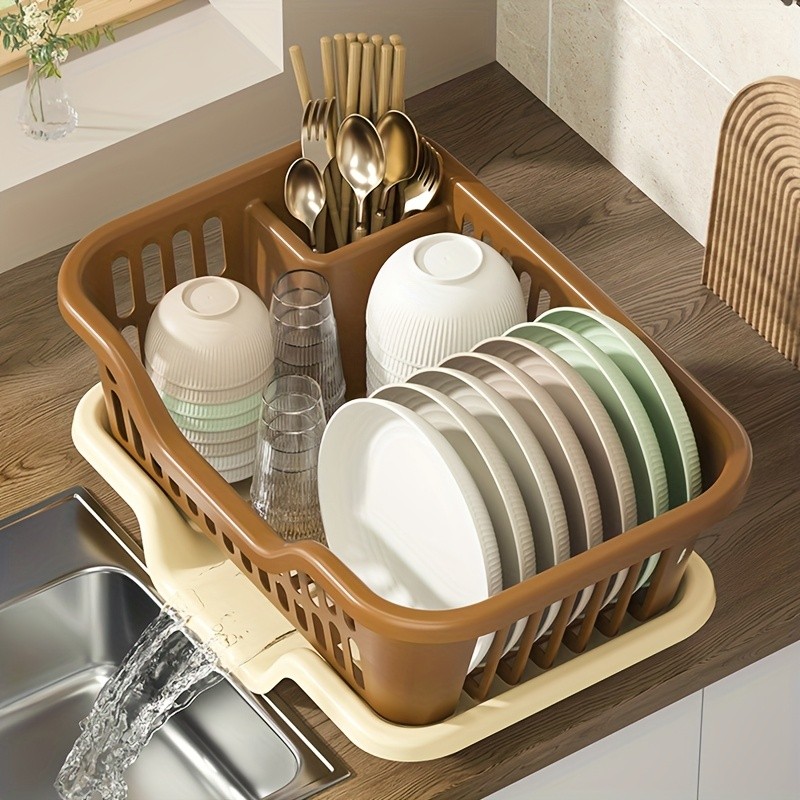WIEZ Plastic Dish Rack Cabinet Space-Saving Drainage Organizer for Bowls, Cups, Plates & Utensils