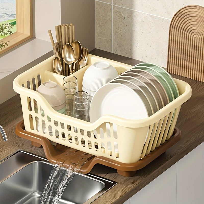 WIEZ Plastic Dish Rack Cabinet Space-Saving Drainage Organizer for Bowls, Cups, Plates & Utensils
