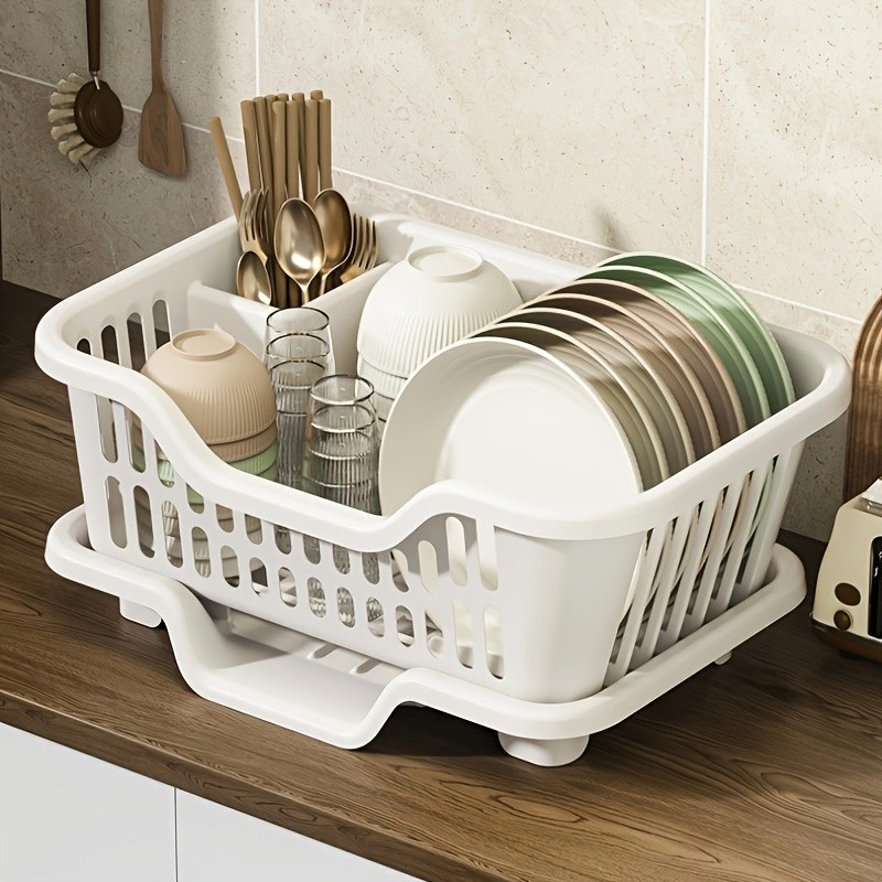WIEZ Plastic Dish Rack Cabinet Space-Saving Drainage Organizer for Bowls, Cups, Plates & Utensils