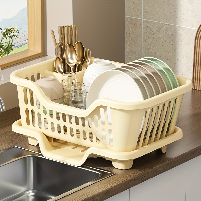 WIEZ Plastic Dish Rack Cabinet Space-Saving Drainage Organizer for Bowls, Cups, Plates & Utensils