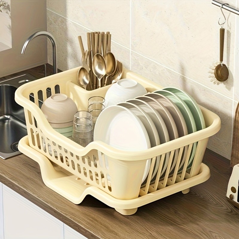 WIEZ Plastic Dish Rack Cabinet Space-Saving Drainage Organizer for Bowls, Cups, Plates & Utensils