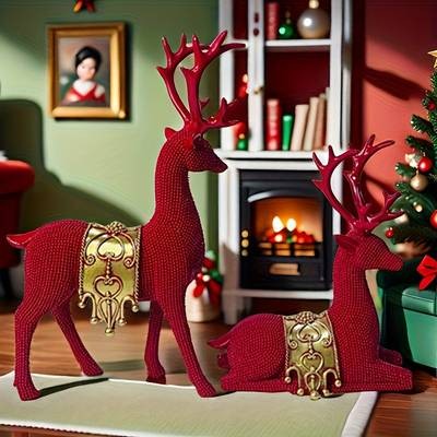 NLDD Exquisite Deer Resin Craft Set  Elegant Decorative Pair for Home & Office