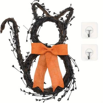NLDD Black Cat Silhouette Twig Wreath  Halloween & Day of the Dead Door Hanging Dcor