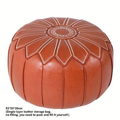 PMMJ Vintage Moroccan Floor Cushion Round Oil-Waxed Leather Meditation & Lounge Mat