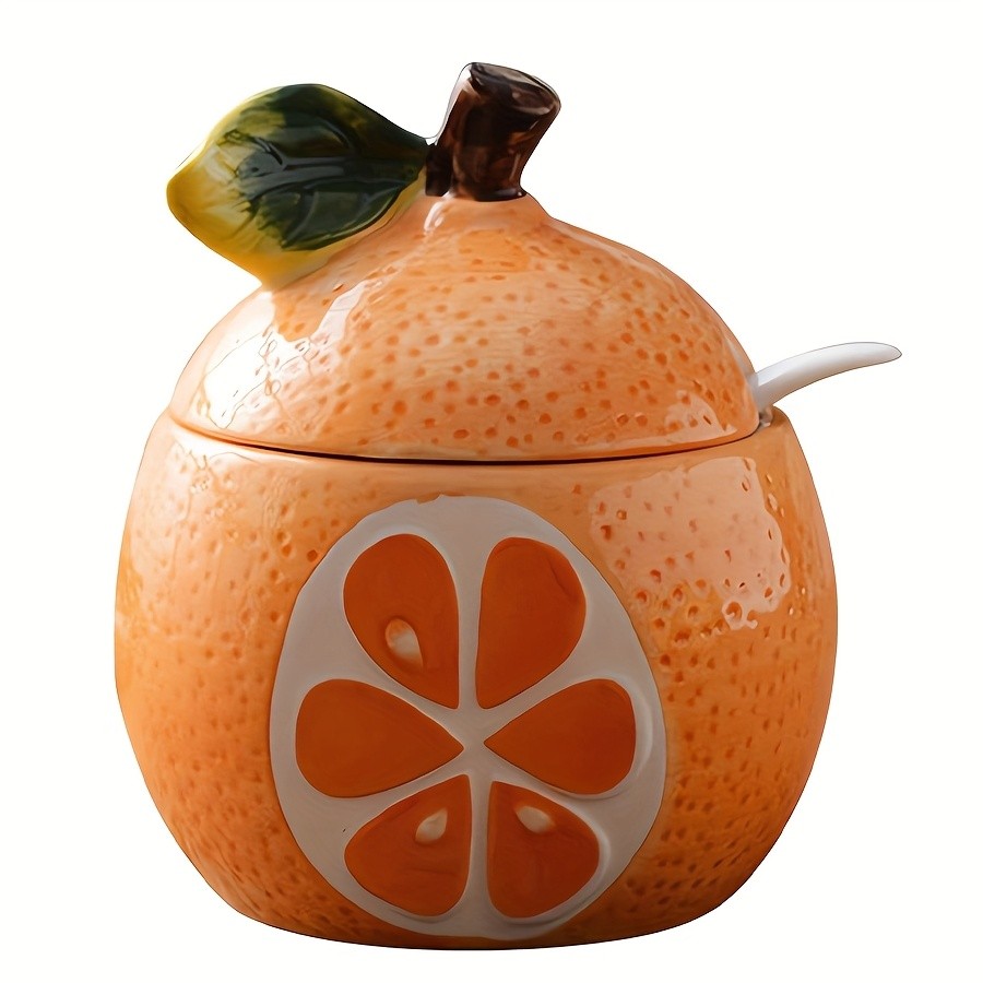 WIEZ Ceramic Fruit-Shaped Salt & Pepper Shakers  Decorative Lidded Jars with Spoons for Spices, Sugar & Tea