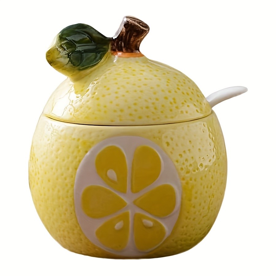 WIEZ Ceramic Fruit-Shaped Salt & Pepper Shakers  Decorative Lidded Jars with Spoons for Spices, Sugar & Tea