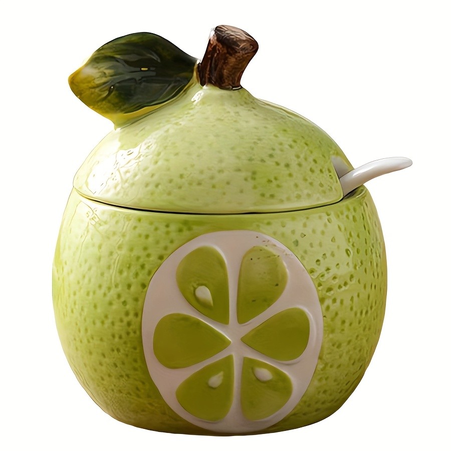 WIEZ Ceramic Fruit-Shaped Salt & Pepper Shakers  Decorative Lidded Jars with Spoons for Spices, Sugar & Tea
