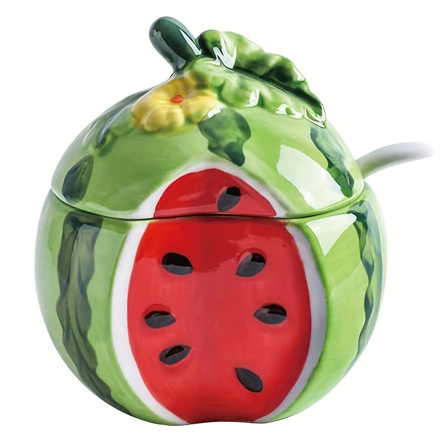 WIEZ Ceramic Fruit-Shaped Salt & Pepper Shakers  Decorative Lidded Jars with Spoons for Spices, Sugar & Tea