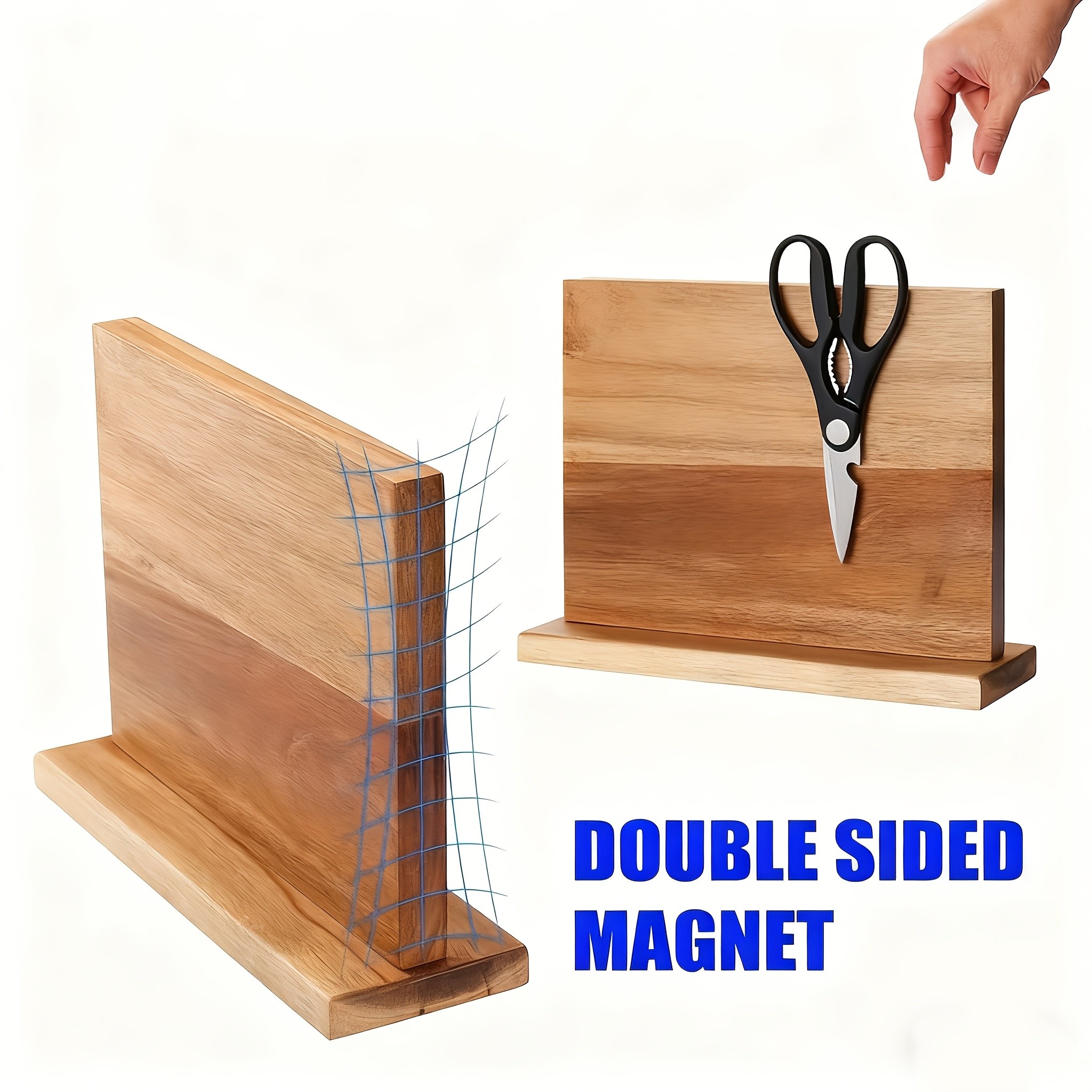 WIEZ Double-Sided Magnetic Acacia Knife Block Enhanced Magnetic Strip Countertop Organizer for Safe, Space-Saving Storage