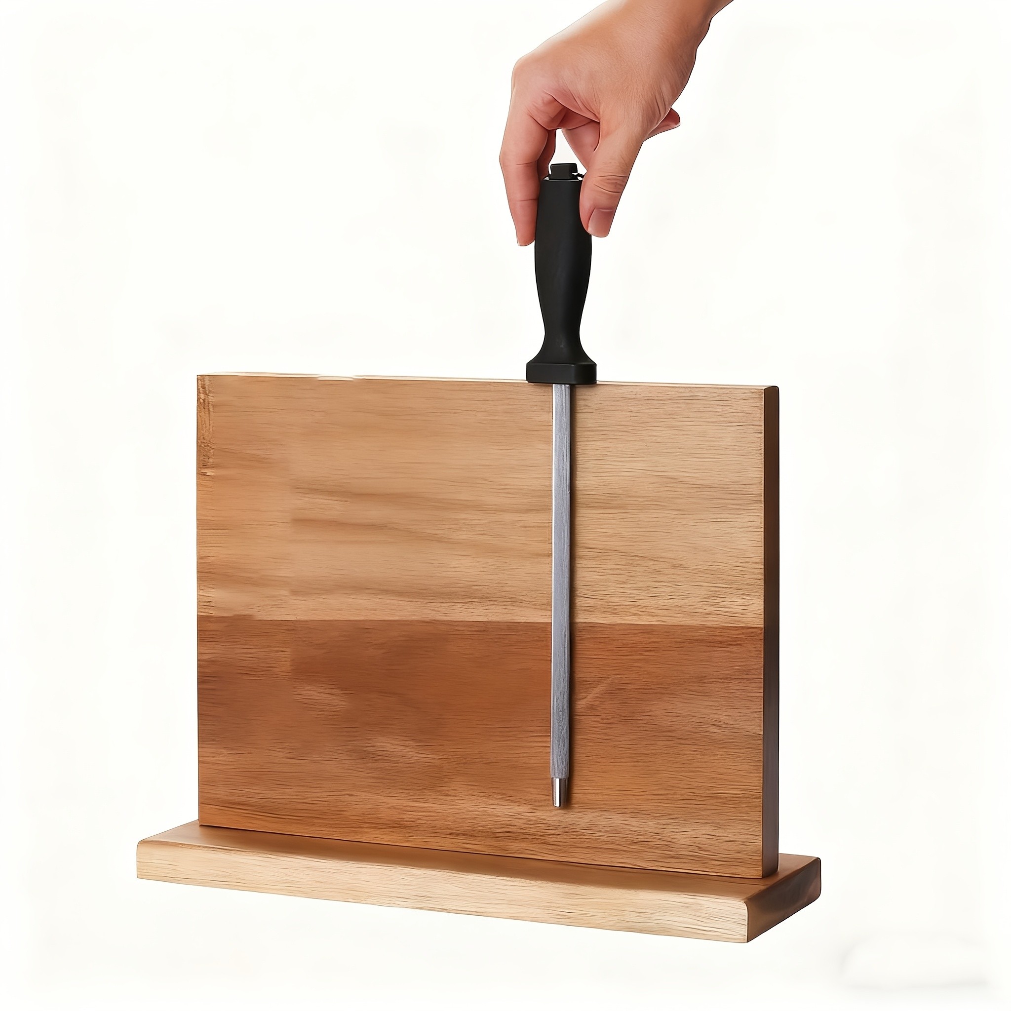 WIEZ Double-Sided Magnetic Acacia Knife Block Enhanced Magnetic Strip Countertop Organizer for Safe, Space-Saving Storage