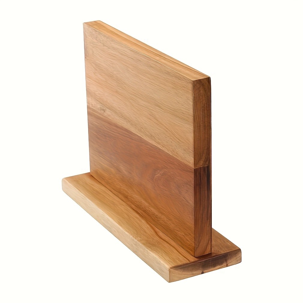 WIEZ Double-Sided Magnetic Acacia Knife Block Enhanced Magnetic Strip Countertop Organizer for Safe, Space-Saving Storage