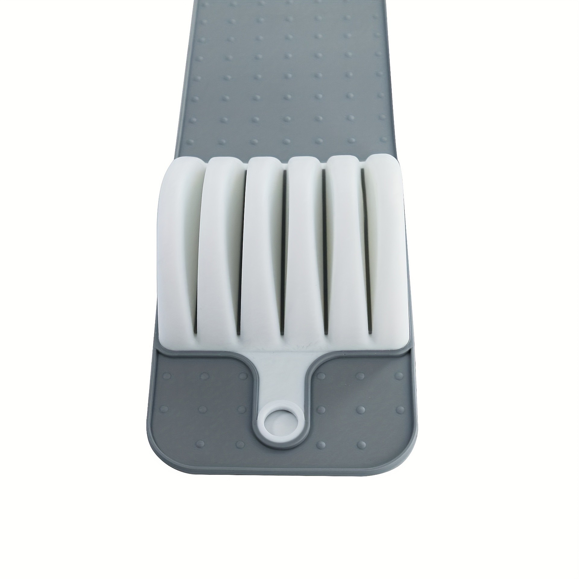 WIEZ 5-Slot Plastic & Silicone Knife Storage Rack  Soft-Edge Non-Slip Drawer Organizer for Space-Saving Kitchen Safety
