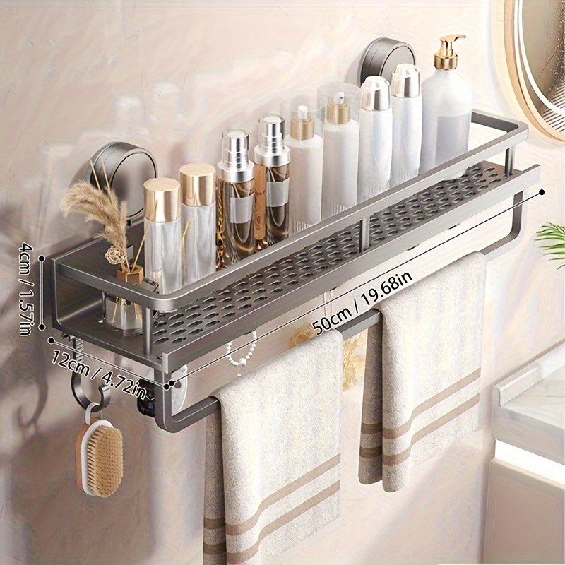 WIEZ Wall-Mounted Polished Aluminum Storage Rack  Space-Saving Multi-Functional Shelf with Drainage Holes