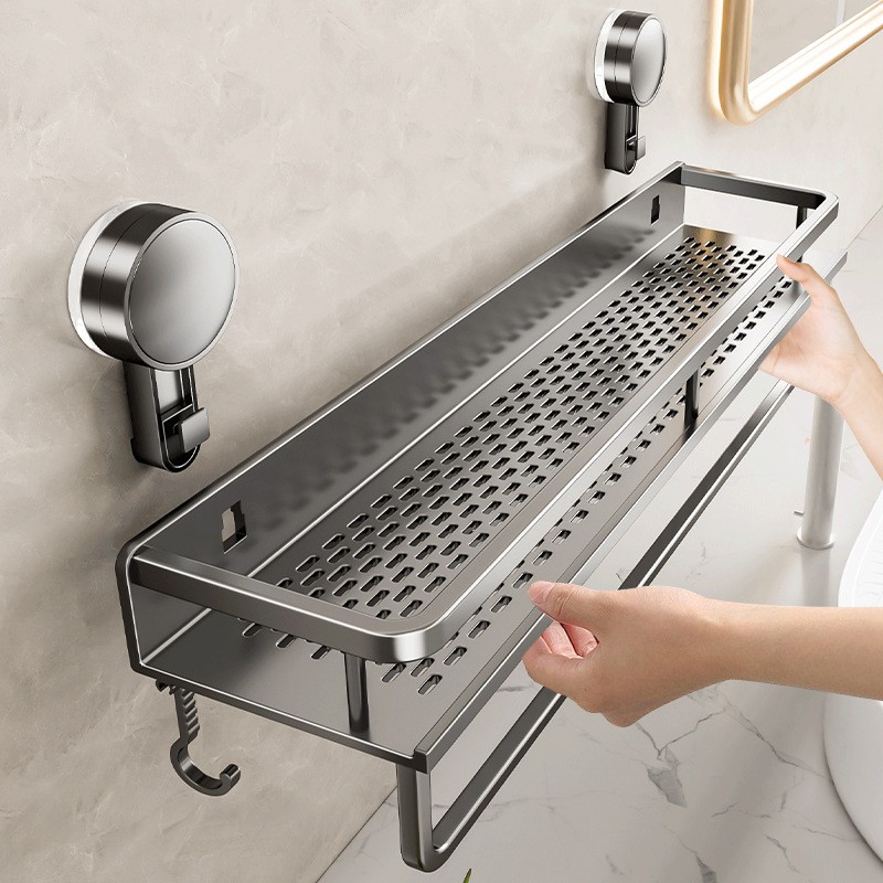 WIEZ Wall-Mounted Polished Aluminum Storage Rack  Space-Saving Multi-Functional Shelf with Drainage Holes