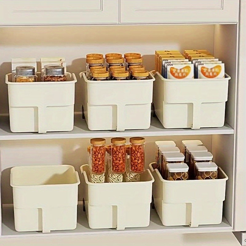 WIEZ Plastic Cabinet Storage Box with Wheels  Durable Rolling Basket with Handle for Space-Saving Kitchen & Wardrobe Organisation