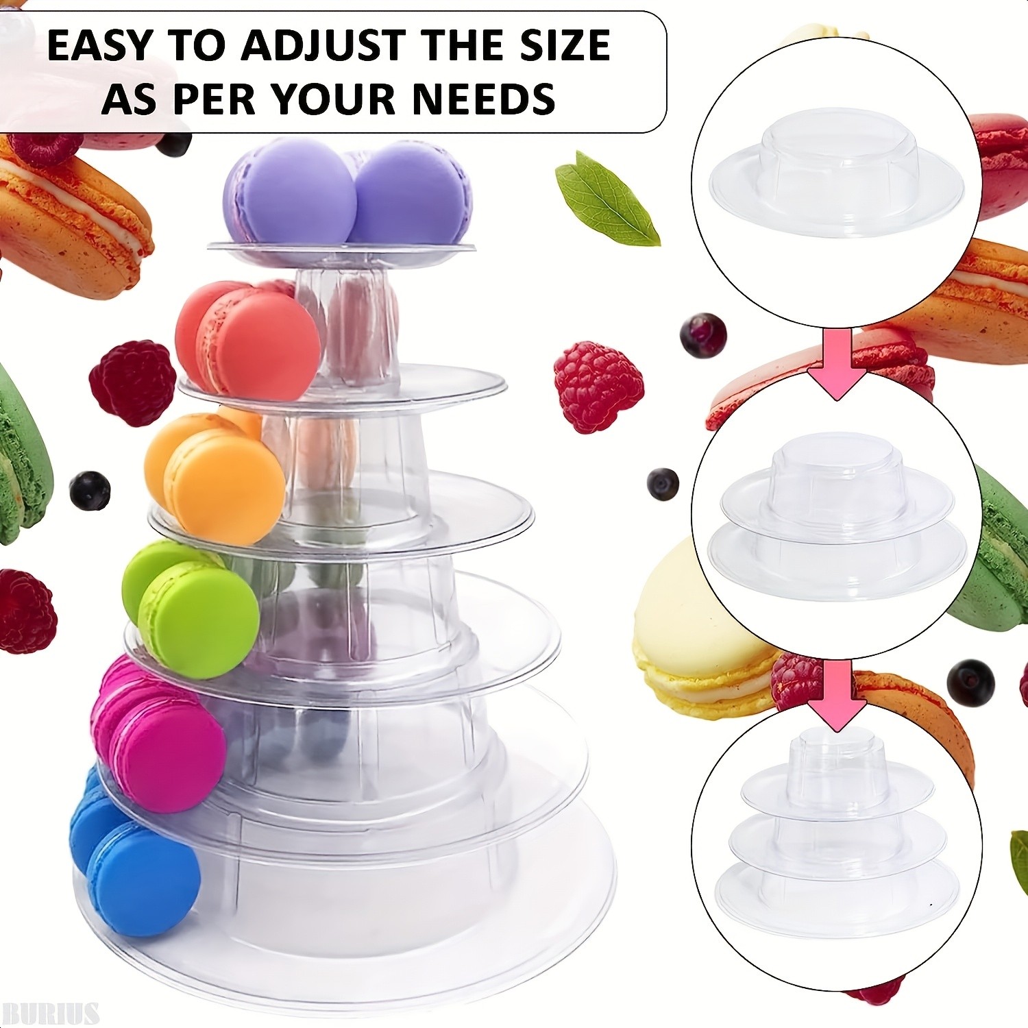WIEZ Multi-Tier Round Macaron Display Tower  Clear ABS Cake Stand for Weddings, Birthdays & Dessert Showcases
