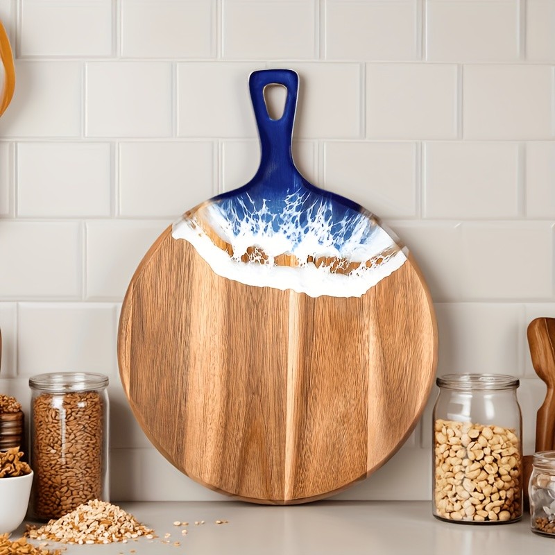 WIEZ Wave Resin & Acacia Wood Cutting Board  Artistic Riverbank Design for Fruit, Steak, Bread & Cheese Serving
